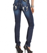 Sequins and rhinestones add glam to these Miss Me skinny jeans -- perfect for a hot day-to-night look!