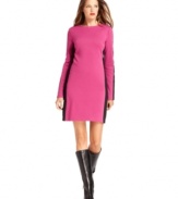 MICHAEL Michael Kors gives this petite ponte dress a sporty finish with stripes on the sleeves and sides.