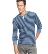 Instant comfort. This classic striped henley shirt from Club Room will be a favorite go-to when you're looking for great everyday style.