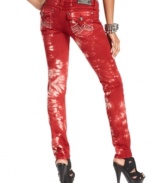 A bold tie-dye wash and rhinestone & stud embellishments make these Miss Me skinny jeans perfect for a rock-chic look!