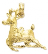 On Dasher, on Dancer, on Prancer...this beautiful reindeer charm will light up your Christmas look! Crafted in 14k gold. Chain not included. Approximate length: 4/5 inch. Approximate width: 9/10 inch.