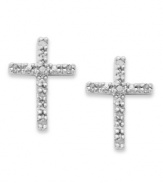 A stylish way to express your faith. These sparkling cross-shaped stud earrings feature petite round-cut diamonds (1/10 ct. t.w.) set in sterling silver. Approximate length: 1/2 inch. Approximate width: 1/3 inch.