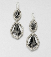 From the Miss Havisham Delano Collection. Faceted hematite stones framed with sparkling Swarovski crystals in a double drop design. HematiteWhite quartz doubletsRhodium-platingSwarovski crystalsDrop, about 2.5Hook backMade in USA