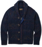 Cozy and classic, this handsome cardigan from Lucky Jeans will keep you stylishly warm all winter.