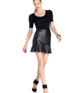 Flirty but not overly feminine, faux-leather ups the edge on this GUESS ruffled skirt for a hot fall look!