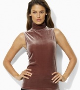 Plush stretch velvet is crafted into this chic Lauren by Ralph Lauren top, rendered in a sleeveless silhouette.