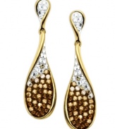 Add an ombre effect. Kaleidoscope's trendy teardrop earrings combine a gradation of round-cut brown to clear crystals with Swarovski Elements. Set in 18k gold over sterling silver. Approximate drop: 1-1/2 inches.