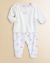 A delightful two-piece set, crafted in lush pima cotton, with nursery rhyme print and contrast stitching.Envelope necklineLong sleevesPullover styleElastic waistbandPima cottonMachine washImported