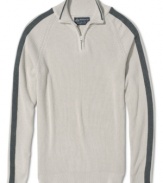 American Rag plays up the grab-it-and-go ease of this quarter-zip sweater by styling the sleeves with the same sleek stripes seen on track jackets.