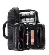 Whether it's an overnight stay or a long journey, organize your beauty in style. This quilted case contains a mini Planner, two clear velcro pouches with zipper closure and a side pocket for extra storage. Zip around closure Lined with an easy-to-clean material 9H X 13¼L X 3W