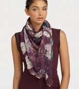 A palette of rich hues defines this elegant scarf, rendered in modal and cashmere and finished with eyelash fringe.90% modal/10% cashmereAbout 55 X 73Dry cleanImported