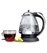 Perfection... to the tea. Capresso presents this elegant electric kettle, designed almost entirely of German-made SCHOTT heat-resistant glass for an stylish and dynamic display. It's the fast, quiet and safe way to boil water. One-year warranty. Model 259.