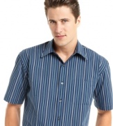 Keep your weekend look crisp and classic with this short-sleeved striped shirt from Van Heusen.