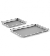 ... and your kitchen is stocked! This set includes the baker's best-a baking sheet and brownie pan, both with heavy-gauge steel cores that heat up quickly & evenly. It's easy to fill your space with cookies, jelly rolls, brownies, mini cakes and more with this must-have duo, which boasts an innovative interlocking 2-layer nonstick design that makes release easy and results perfect. Lifetime warranty.