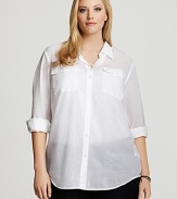 Embrace menswear-inspired style with feminine appeal in this DKNYC shirt. Perfect for exuding effortless chic.