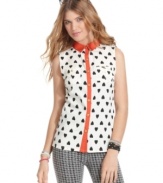 Ace graphic style in a top from American Rag that sports contrast-color accents and a print of floating hearts.