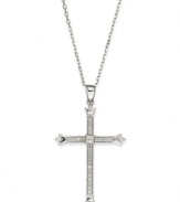 Slim and resplendent, this beautiful cross pendant features round-cut diamonds (1/4 ct. t.w.) set in 14k white gold. Approximate length: 16 inches. Approximate drop: 1 inch.