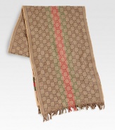 GG-pattern scarf in fine wool with web detail and micro-fringe at the ends. 13.8 X 70.9 Wool Dry clean Made in Italy 