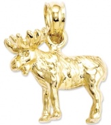 A taste of the wilderness. This adorable moose charm is crafted from textured 14k gold. Chain not included. Approximate length: 3/5 inch. Approximate width: 3/5 inch.