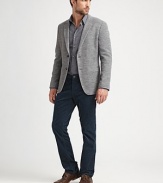 This knit blazer is an ingenious find. Its close-to-the-body fit is courtesy of the right amount of stretch.Notched collarTwo-button frontWelt pocketsBack ventsAbout 29 from shoulder to hem42% cotton/28% acrylic/28% wool/2% polyamideDry cleanImported of Italian fabric