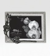 Inspired by the intricacies of natural forms, this graceful frame is richly detailed in cast metal with blackened floral accents. From the Black Orchid CollectionNickel-plate and blackened nickel-plateImportedDIMENSION INFORMATION4 X 6 (6 X 8 overall)5 X 7 (7 X 8 overall)8 X 10 (10 X 12 overall)