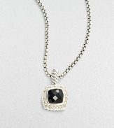 From the Petite Albion Collection. A sparkling, faceted black onyx cushion-cut square, surrounded by pavé diamonds on a chain of sterling silver. Diamonds, 0.20 tcw Black onyx Sterling silver Chain length, about 16 Pendant width, about ¼ Lobster clasp Imported