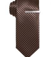 Country goes city. With a dark, sleek gingham, this Alfani RED tie is thoroughly urban fare.