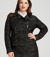 Update your workday portfolio in this moto-inspired DKNYC jacket, flaunting rich texture and a modern asymmetric zipper.