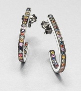 Elegant arcs set with a muted rainbow of sapphires are edged and backed with smooth enamel in this stunning yet simple design.SapphiresBlack rhodium-plated sterling silverLength, about 3Post backImported