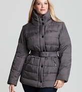 Cozy up to the chilly season with Portrait's belted puffer coat. A plush funnel collar lends added warmth.