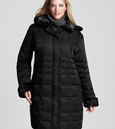 A faux fur trim lends on-trend style to this hooded puffer coat from Portrait.