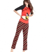 Get into the game with Briefly Stated's Angry Bird pajamas. A funky Angry Birds graphic print adorns the top while a smaller repeating pattern decorates the full-length pants.