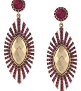 A burst of beauty. Jessica Simpson's drop earrings are crafted from gold-tone mixed metal with fuchsia accents adding a vibrant touch. Approximate drop: 2-3/4 inches.