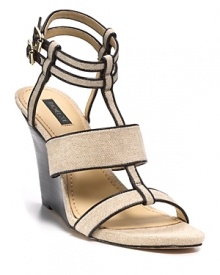 In pretty linen with delicate ankle straps, Rachel Zoe's wedges are femininity defined.