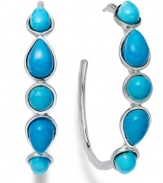 Perfect hoops with a pop of color. Crafted in sterling silver, this summery style presents round and pear-cut turquoise (4-8 mm). Approximate diameter: 1-1/2 inches.