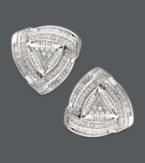 Triple your elegance with chic three-sided style. Triangular-shaped earrings feature round and baguette-cut diamonds (1 ct. t.w.) set in sterling silver. Approximate diameter: 3/4 inch.