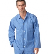 An essential pajama top in a preppy plaid pattern is tailored in smooth cotton for a cool, comfortable fit.