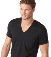 Keep you around-the-house style smart with this sharp v-neck t-shirt from Calvin Klein.