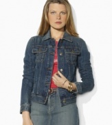 Forever classic and always chic, Lauren Jeans Co.'s soft jean jacket is rendered in washed denim for a timeworn look and feel.