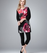 Simply sensational: Style&co.'s rhinestone-studded floral print tunic adds a romantic touch to your look!