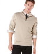 Paired with jeans or dress pants, this Perry Ellis mock neck sweater adds versatile style to your wardrobe.