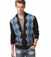 Prep it up with this stylish zip front argyle sweater by INC International Concepts.