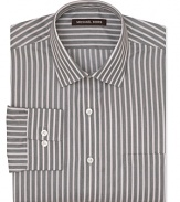 Fortify your workweek collection with this crisp Michael Kors dress shirt, delivering a classic fit and barrel cuffs in sleek stripes.