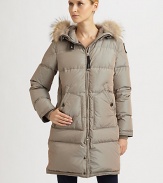 Featuring a convenient hood trimmed in natural raccoon fur, this iridescent puffer coat offers luxurious warmth.Attached hoodRemovable fur trimZipper frontSnap closurePatch pocketsFully linedAbout 35 from shoulder to hemPolyamideMachine washImportedFur origin: USA Model shown is 5'11 (180cm) wearing US size Small. 