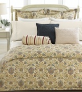 An exceptionally ornate cream-on-cream quilted design enhances this Marrakesh quilt from Lauren by Ralph Lauren. Reverses to solid; 1/2 binding.