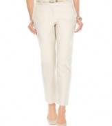 Get a smooth, flattering look in these straight-leg pants from Charter Club. The interior tummy panel provides a slimming fit you'll love!