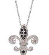 A symbol of elegance. B. Brilliant's fleur de lis pendant dazzles with black round-cut cubic zirconias providing a bold touch. Crafted from sterling silver. Approximate length: 18 inches + 3-inch extender. Approximate drop length: 3/4 inch. Approximate drop width: 5/8 inch.