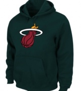 Keep warm in this solid hoodie featuring the Miami Heat by Majestic.