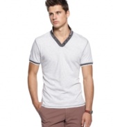 Preppy polos giving you boring style? Head out with a fresh new looking when you pop this shirt from Bar III.