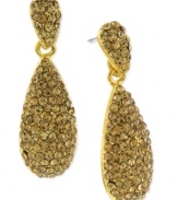 The bold standard. These teardrop earrings from 2028 are crafted from gold-tone mixed metal with glass stones in light Colorado topaz tones for a dazzling touch. Approximate drop: 1 inch.